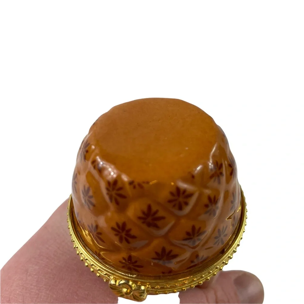 Vintage Limoges Unique Ceramic Pineapple Pill Ring Box Hand Painted Tropical VTG